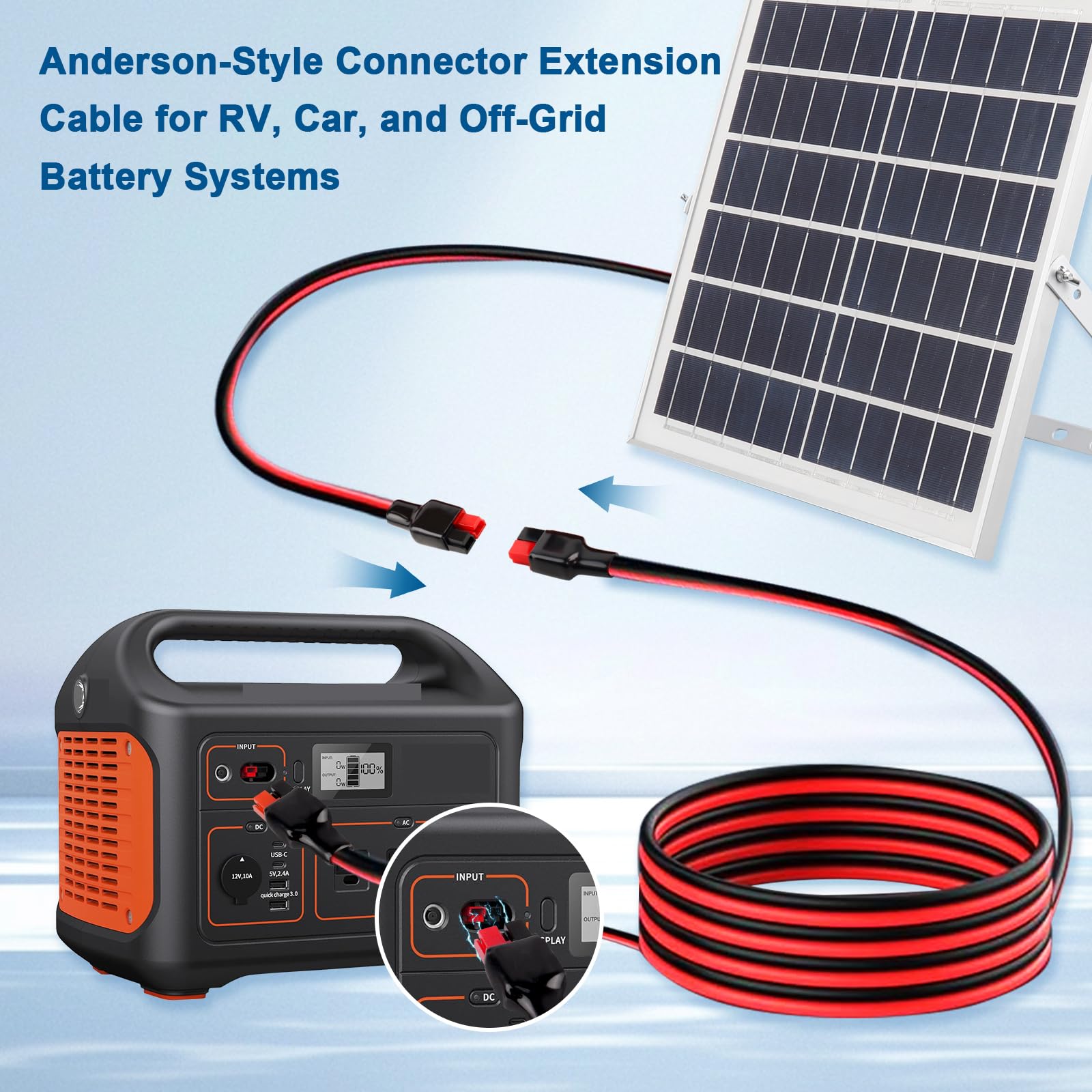 XRDS -RF Câble d'extension de style Anderson 10 AWG de 3 m, connecteurs de style Anderson 30 A, cuivre étamé avec gaine en PVC, connecteur/déconnexion d'alimentation pour panneaux solaires,