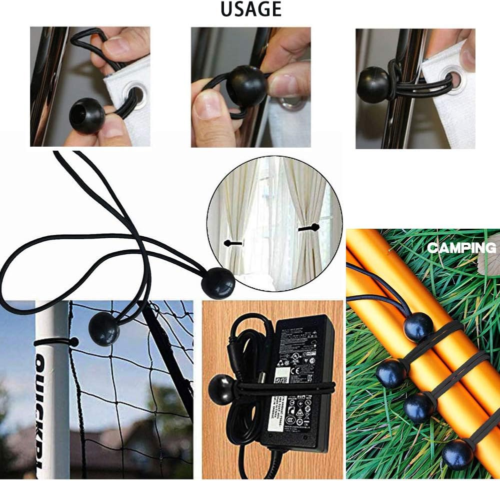 AOPRIE 30 Pack Bungee Balls 9Inches Black Ball Bungee Heavy Duty Heavyweight Tarp Bungee Cords, Weather Resistant Tie Down Strap 4mm Thickness - for Camping, Tents, Cargo, Holding Wire and Hoses