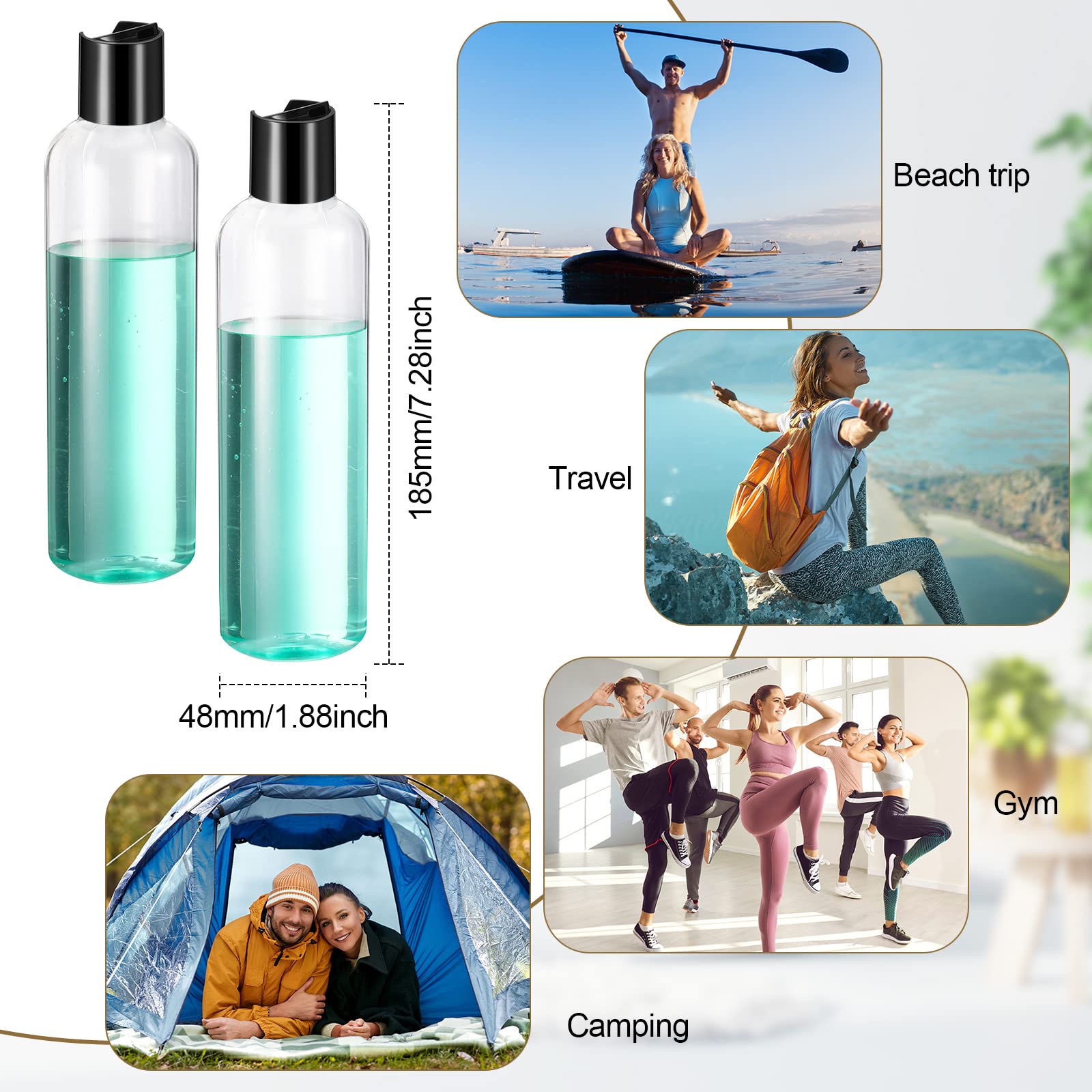 Nuenen 24-Piece Refillable PET Squeeze Travel Bottles with Disc Caps