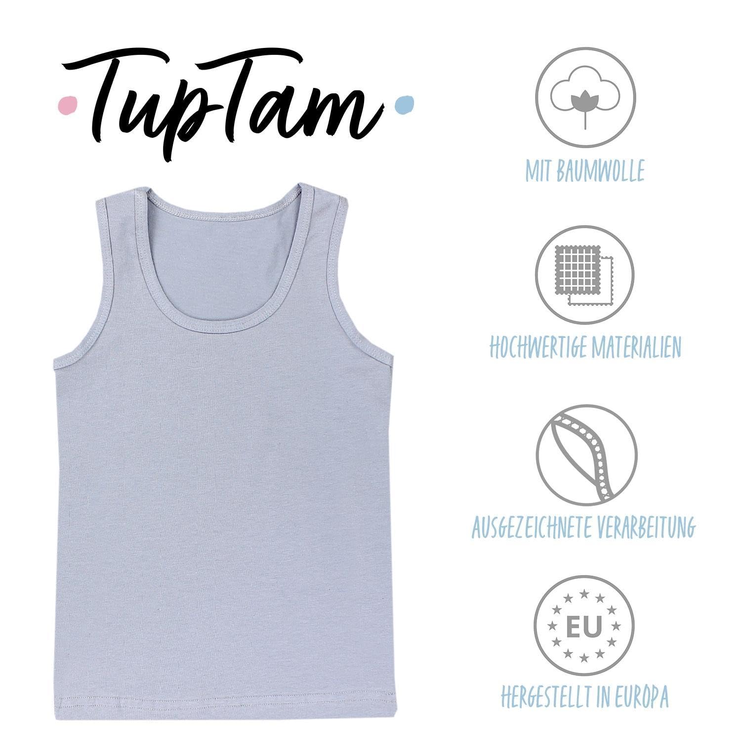 TupTam Camisetas Interiores Niño – Pack de 5 Camisetas Sin Mangas en Algodón, Suaves y Transpirables, Negro Azul Oscuro Gris Antracita Azul, 128-134