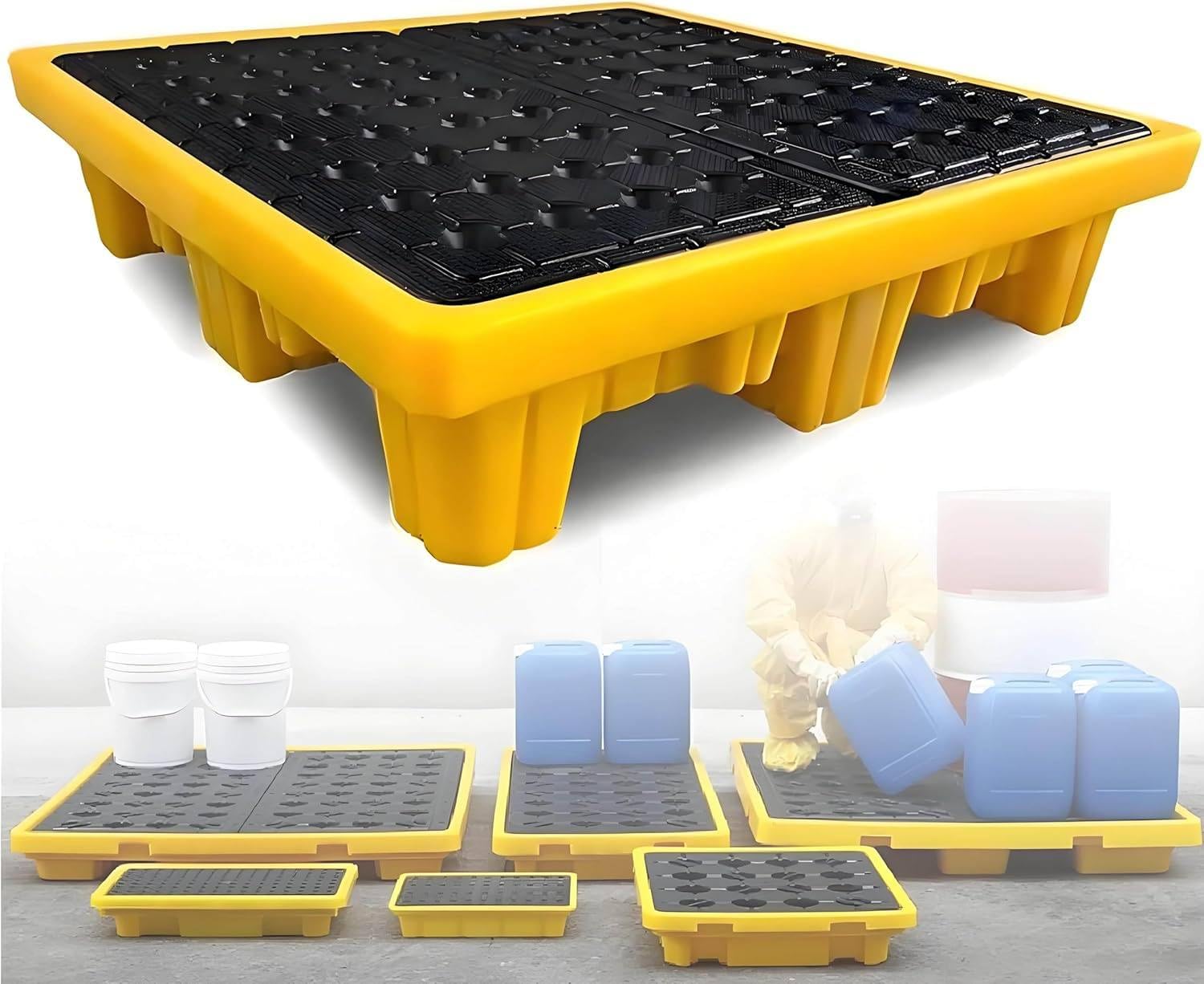 Générique Bac de rétention étanche avec Orifice de Drainage, Conception modulaire antidérapante pour Le Stockage Industriel et la Gestion des fluides, 66 x 66 x 15 cm, Solution Durable et Efficace