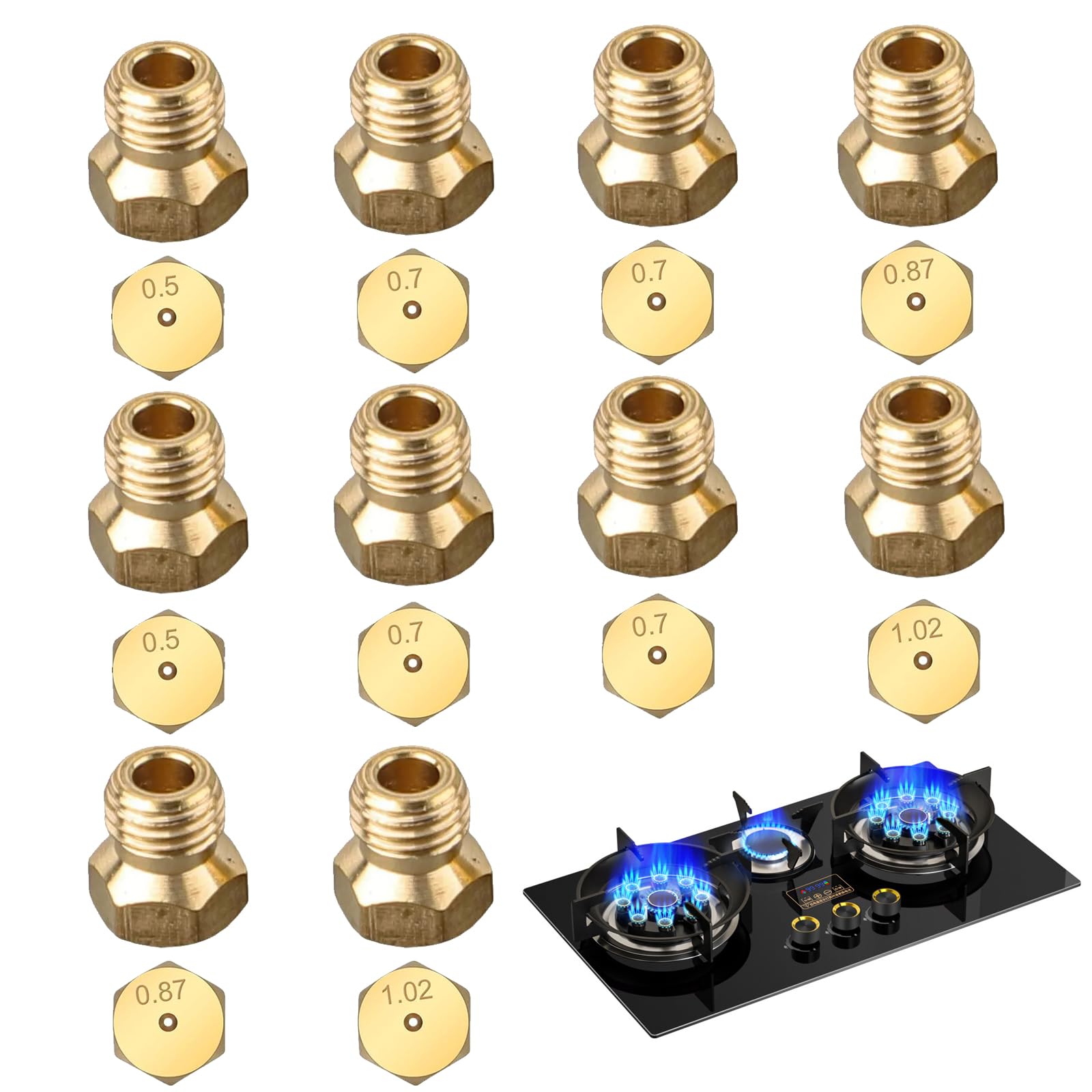 10Pcs Natural Gas Hob Lpg Conversion Kit, 0.5/0.7/0.87/1.02 Lpg Gas Burner, Lpg Gas Jet Set Burner, Jets Nozzles Injectors Set, Easy-to-Install Hob Gas Hob Accessory Nozzles