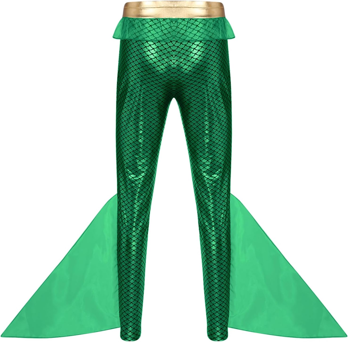 King Triton Costume for Men Shiny Fishscale Print Leggings Mermaid Pants Elastic Waistband Trousers