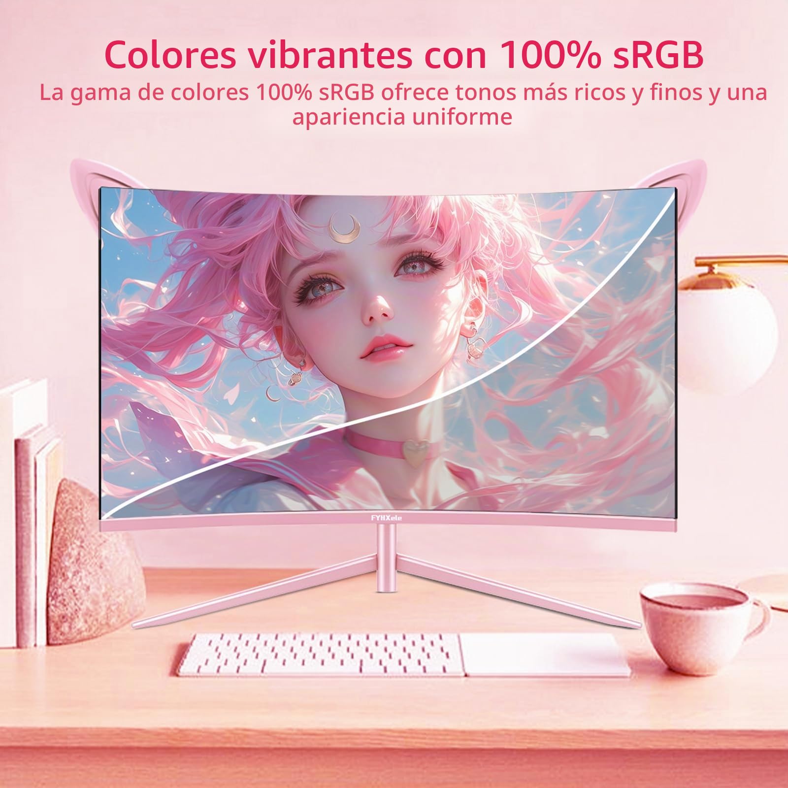 FYHXele Monitor Curvado, 27 Pulgadas, Velocidad 165 Hz, 1800R,VA 3000:1, 1ms, Tecnología AMD FreeSync,Inclinación Ajustable(1920x1080, 300cd/m² VESA, DP,USB, HDMI) Rosa