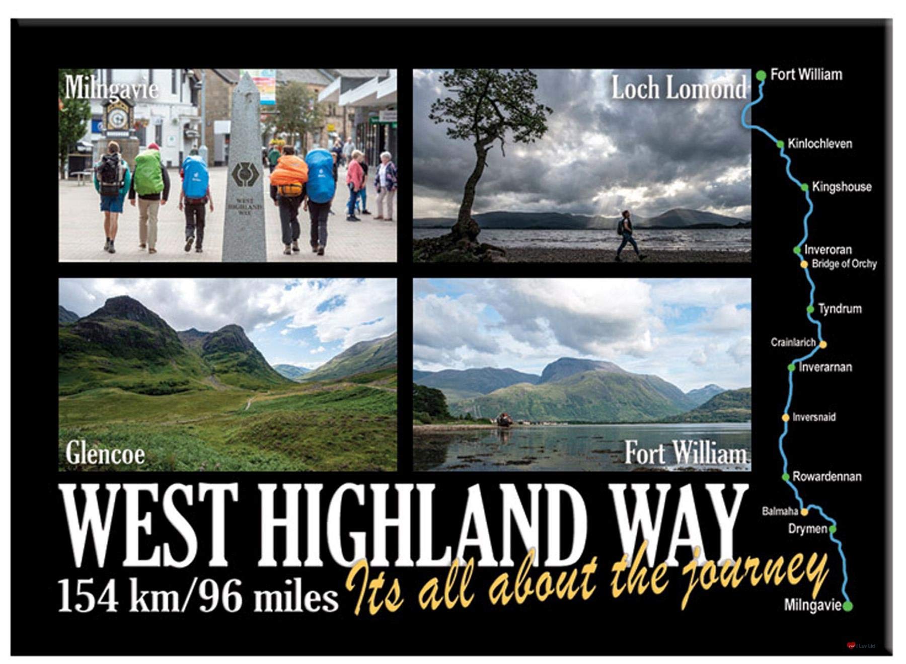 I Luv Ltd West Highland Way Stone Glencoe Black Montage Scenic Picture Metallic Fridge Magnet
