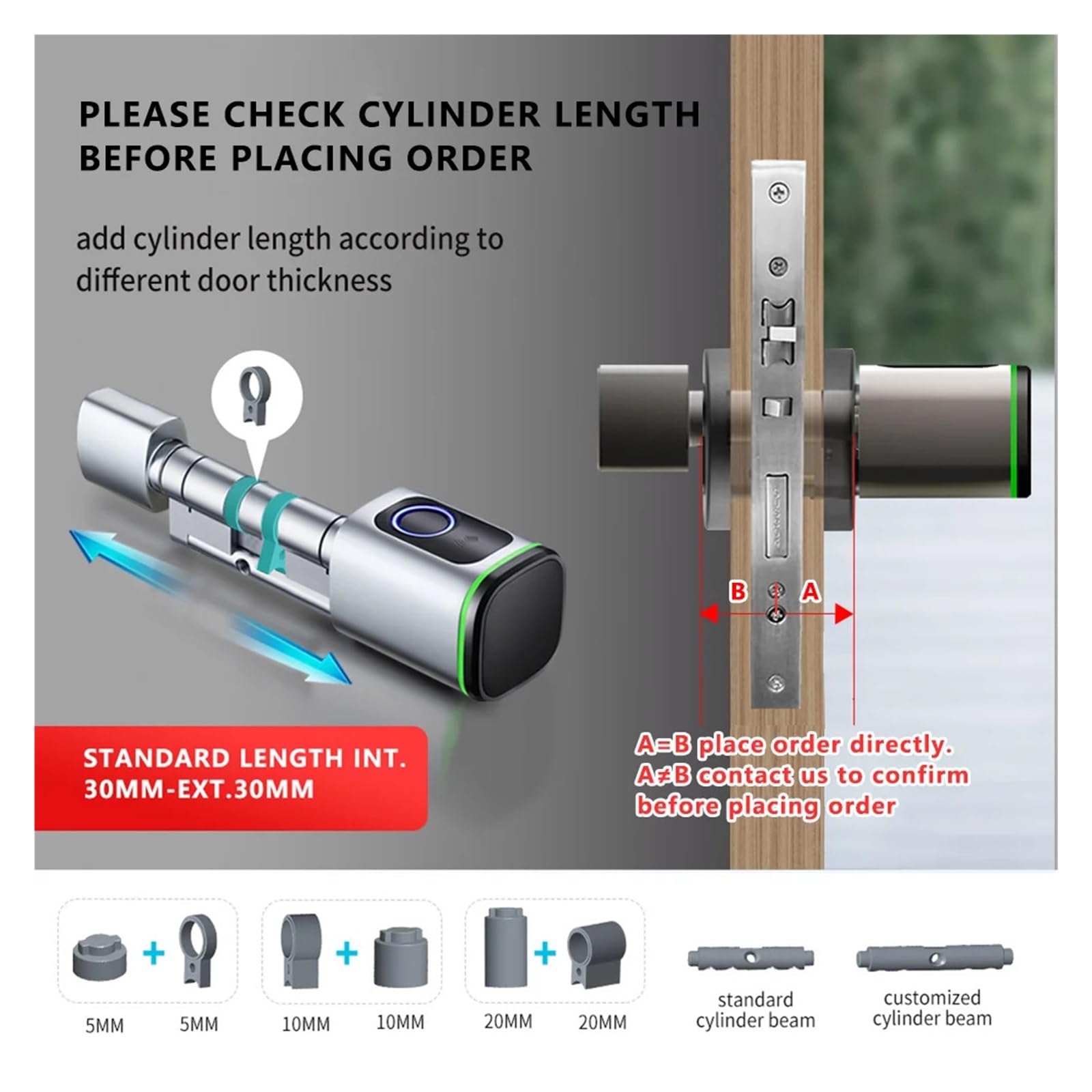 Cerradura Digital Ajustable de TTlock App Inteligente, Cerradura de Cilindro Elegante de la Tarjeta de contraseña de la Llave del Cilindro(Dust Box+8 Filter,A50-B50)