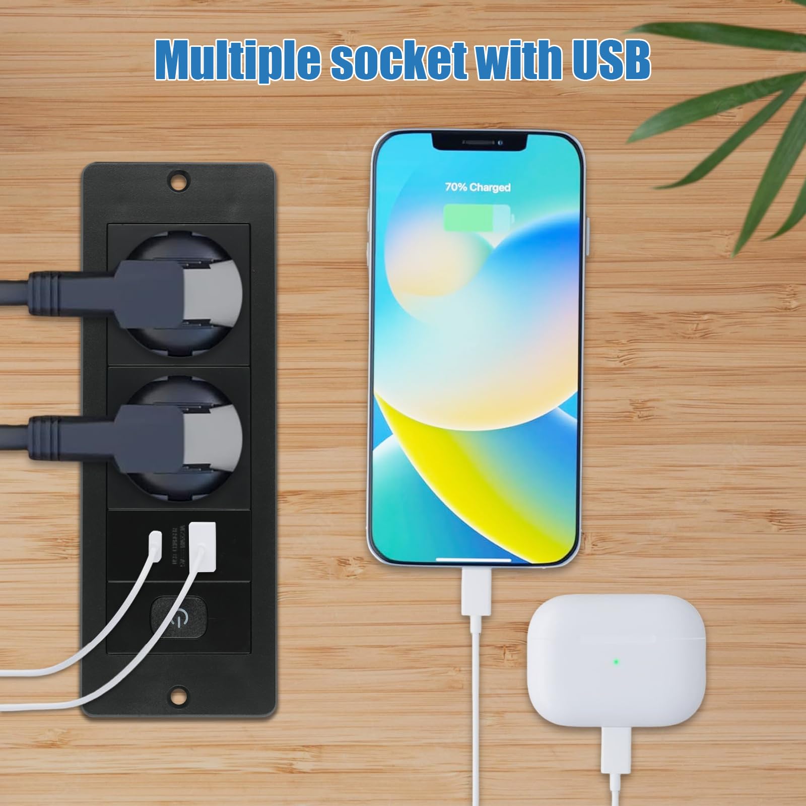 Presa da tavolo a scomparsa con 2 USB e interruttore, a scomparsa, 3 prese, presa da tavolo con cavo da 1,8 m, per uffici, camera da letto, aule (nero, 2AC + USB (A+C)