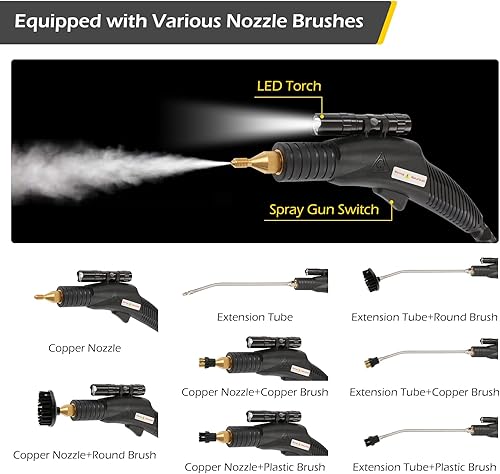 Miniatura 4 de Dyna-Living Limpiador de vapor portátil de pantalla táctil inteligente de 1800 W y limpiador de vapor multiusos de 1800 W con rueda, con tanque de