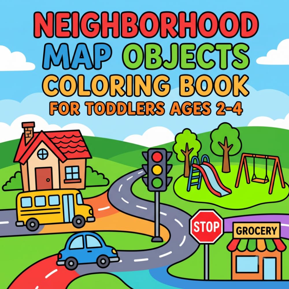 Neighborhood Map Objects Coloring Book for Toddlers Ages 2-4: A Gentle Neighborhood Map Coloring Journey for Toddlers Learning Shapes, Spaces, and Community
