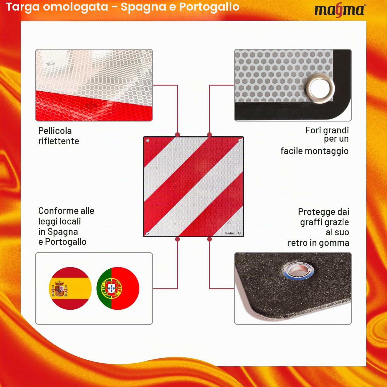 Magma Cartello di Carico Sporgente per Portabici e Roulotte, Spagna | Cartello di Sicurezza Posteriore Omologato per Auto e Camper | Indispensabile per Porta Bicicletta e Traino | Rosso e bianco…