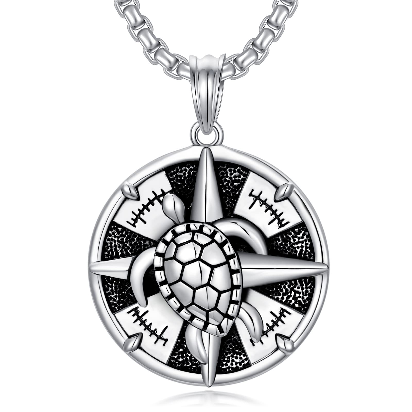 Compass Necklace 925 Sterling Silver Turtle Necklace Graduation Friendship Talisman Travel Necklace Inspirational Graduation Gift Jewelry Gifts for Women Girls