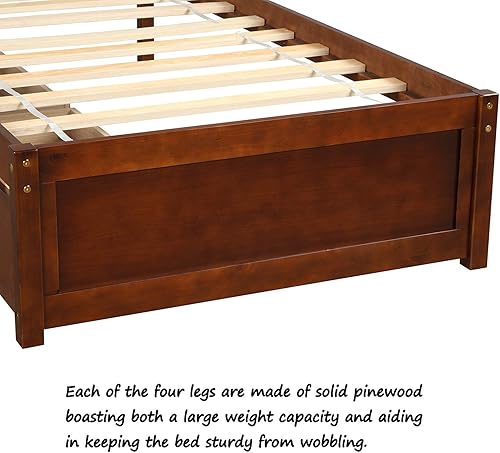 Miniatura 16 de P PURLOVE Cama de plataforma de tamaño individual con cabecero, marco de cama de madera con cama nido (blanco) White Frame,expreso (Espresso