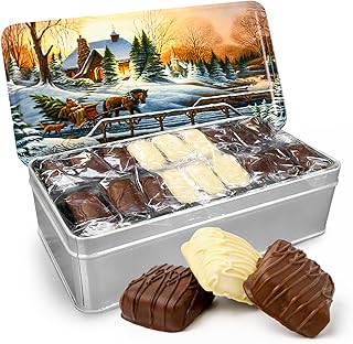 Beatrice Bakery Co Grandma's Original Individually Wrapped Fruitcake Slices, Real Fruit and Nuts Freshly Made, Brandy, Bourbon and Rum Fruitcake, Est. 1917 (16 Ounce Tin, Chocolate Variety)