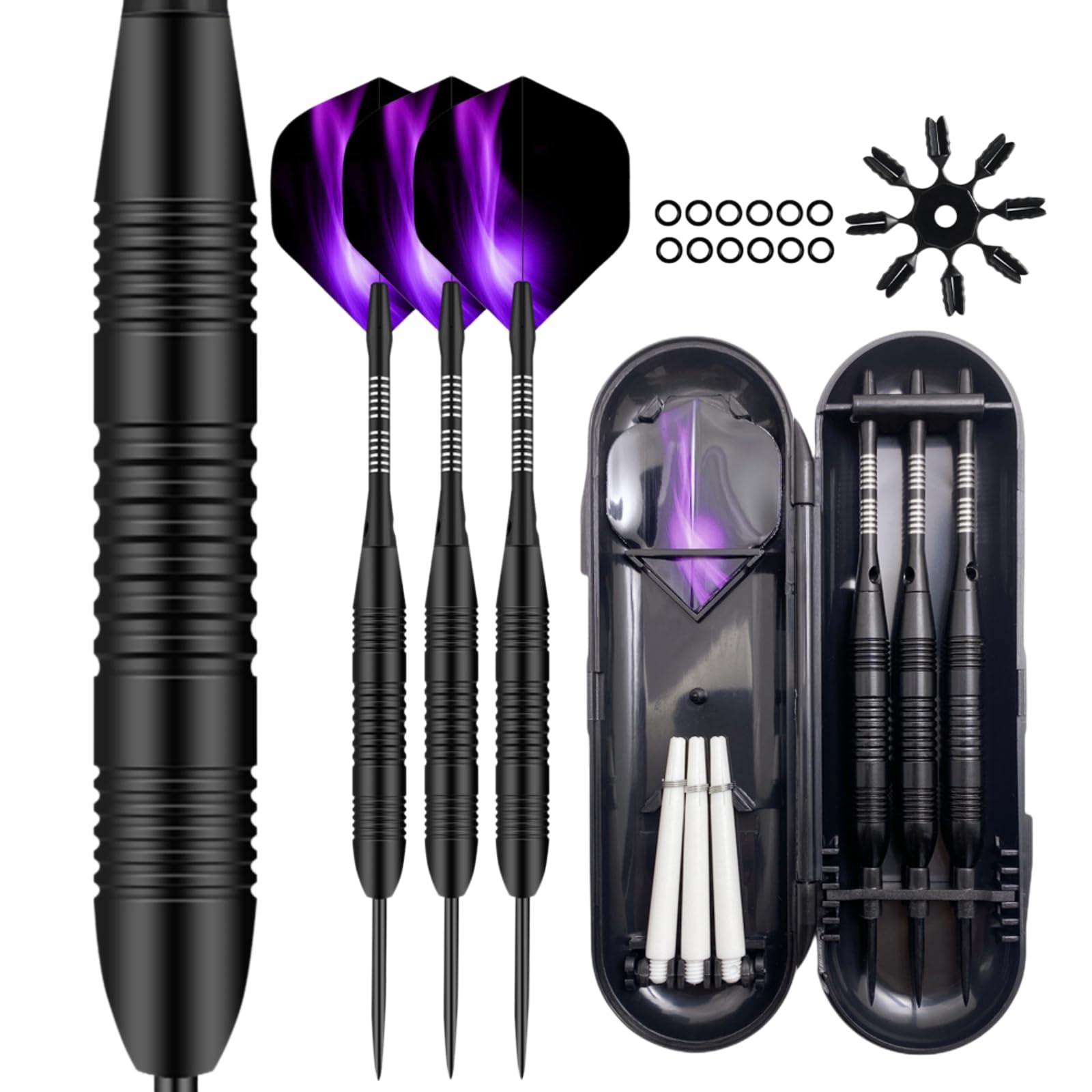 Lxjily Dart Metal Tip Set Steel Tip Darts 3 Pack 23 Grams Professional with Brass Barrels Aluminum Shafts Extra 3 PVC Dart Shafts 8 Flight Protectors 12 Rubber O-Rings Dart Storage Case