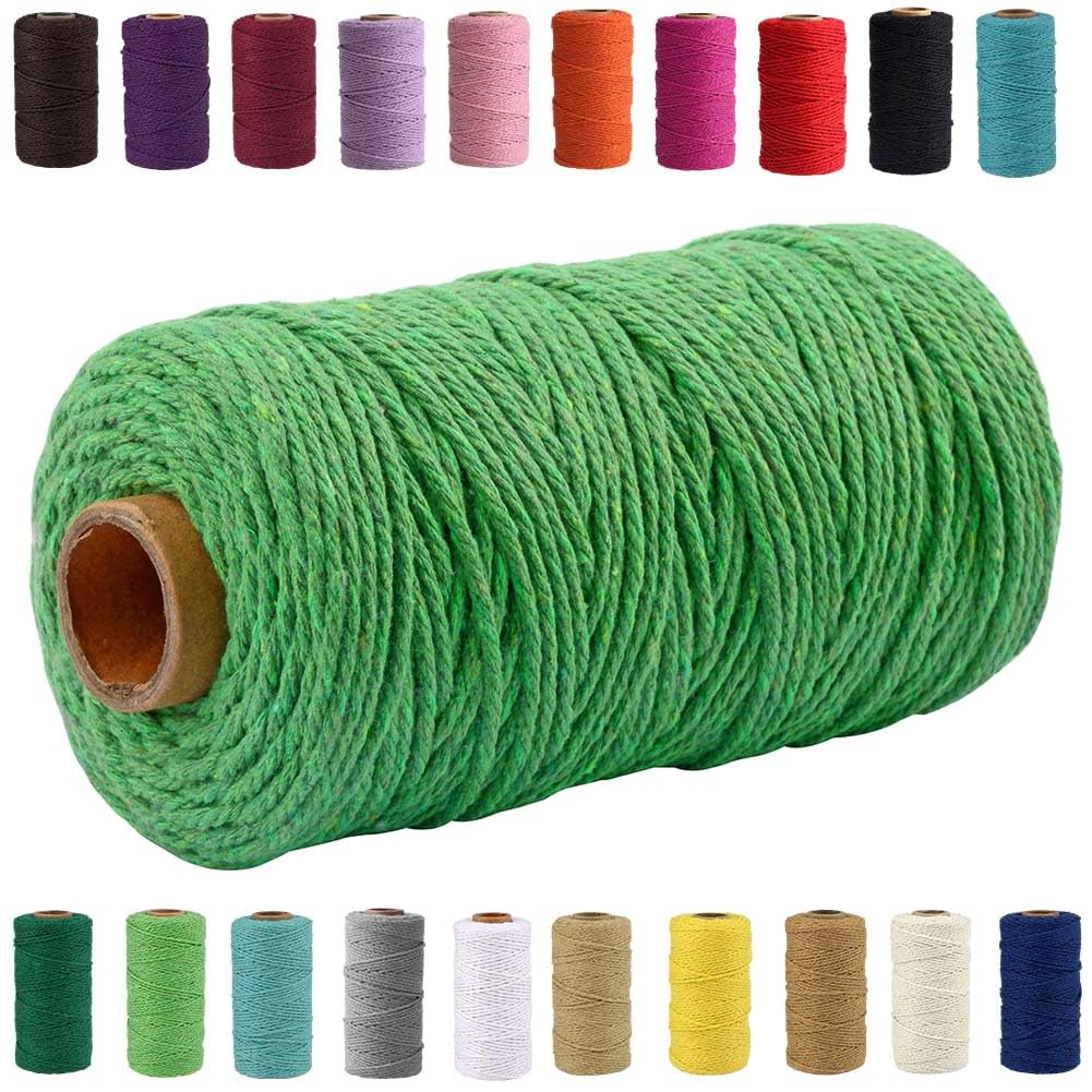 QIYIG 3mm x 100m Macrame Cord Macrame Rope Cotton, Handmade Natural Cotton Cord Macrame String for Wall Hanging DIY,Gift Wrapping (Light Green(1 Roll))