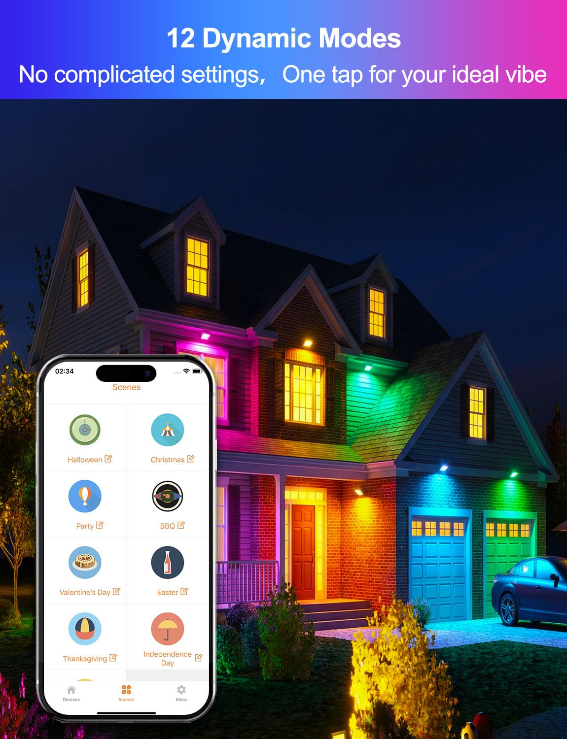 HEKEE Projecteur LED RGB 50W Bluetooth IP66 Etanche Extérieur 2 Unités