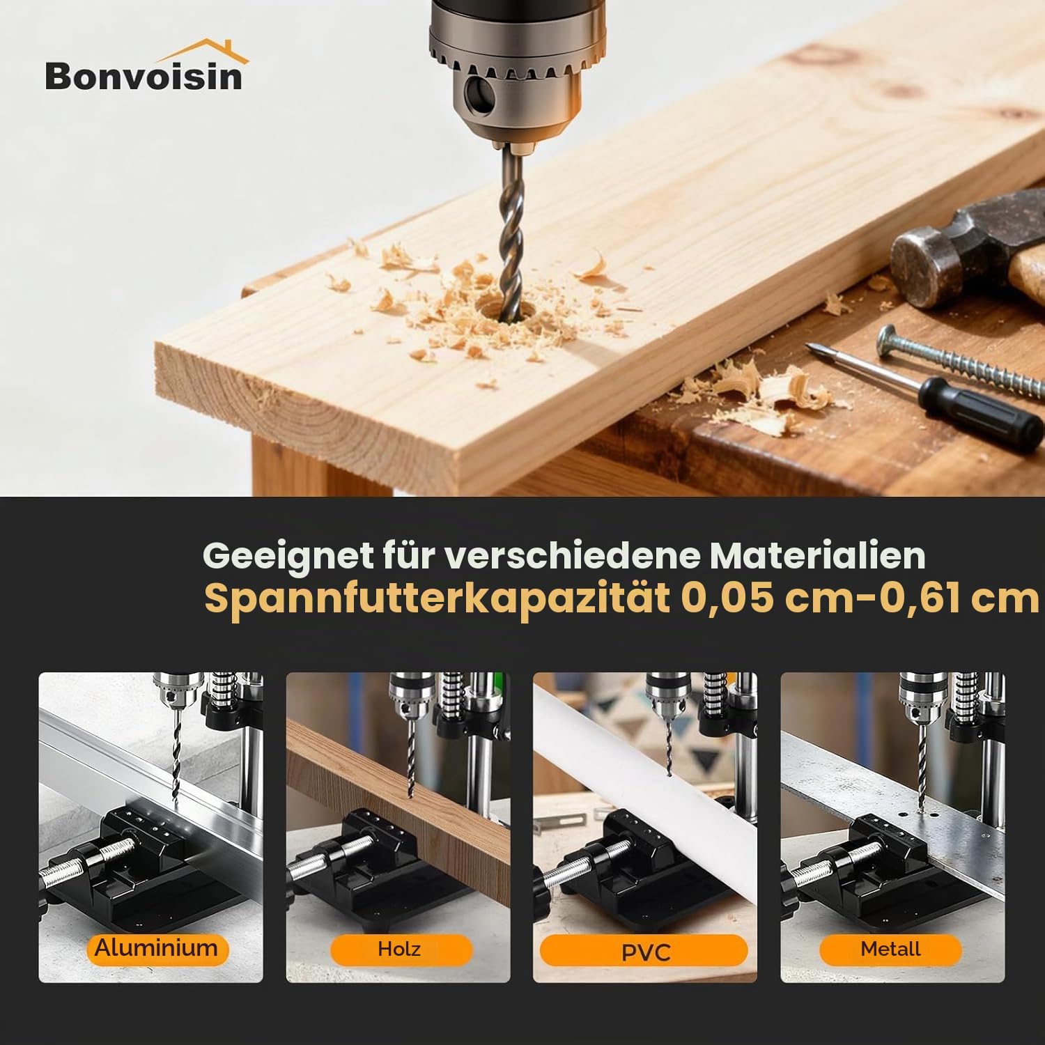 Bonvoisin Tischbohrmaschine Säulenbohrmaschine 3415 U/min Höhenverstellbar