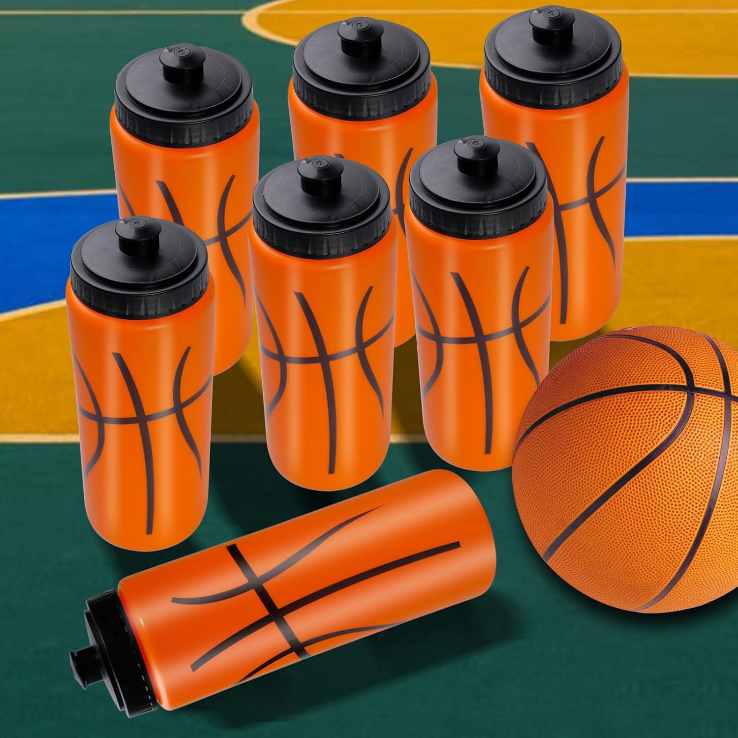 16 Pcs Basketball Water Bottle 20 oz with 3 Pcs Label Squeeze Water Bottles Reusable Sports Drink Bottle basketball Accessories for Sports Party Gifts - Image 5