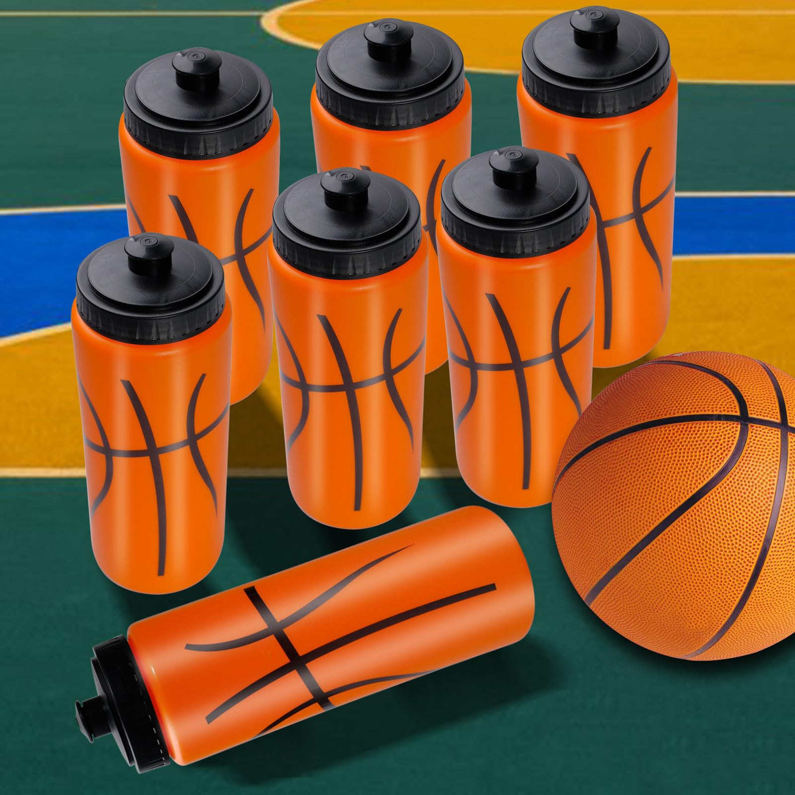 Basketball-Wasserflasche, 590 ml, mit 3 Etiketten, wiederverwendbar, Sport-Trinkflasche, Basketball-Zubehör für Sport, Party, Geschenke, 16 Stück