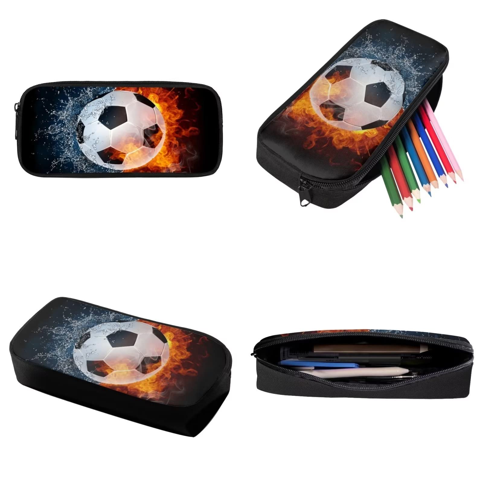 Poceacles Schultasche und Lunchbox-Set für Teenager, Jungen, Grundschule, Büchertasche, Federmäppchen für Grundschulkinder, Water Fire Soccer, Einheitsgröße
