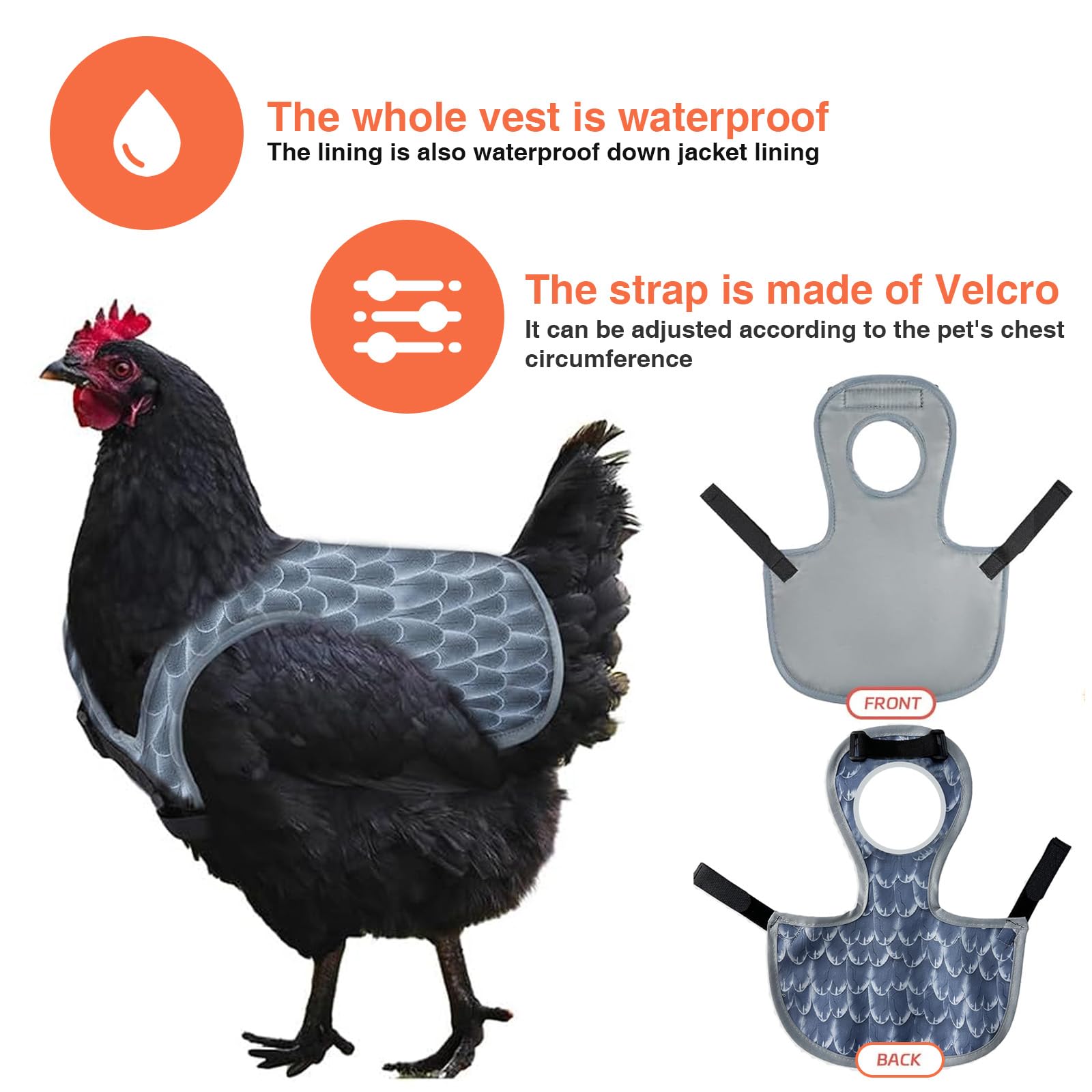 Lot de 2 selles de poulet pour poules, protection du dos de poule, tabliers confortables et légers pour poules (gris)