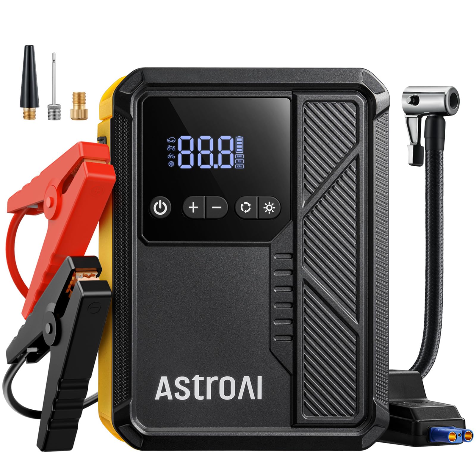 AstroAI Beta822 3000A Jump Starter with Air Compressor, 150PSI Portable Tire Inflator with Auto-Shutoff, 12V Car Battery Booster (9.0 Gas/7.0L Diesel) with LED Light and Jumper Cables