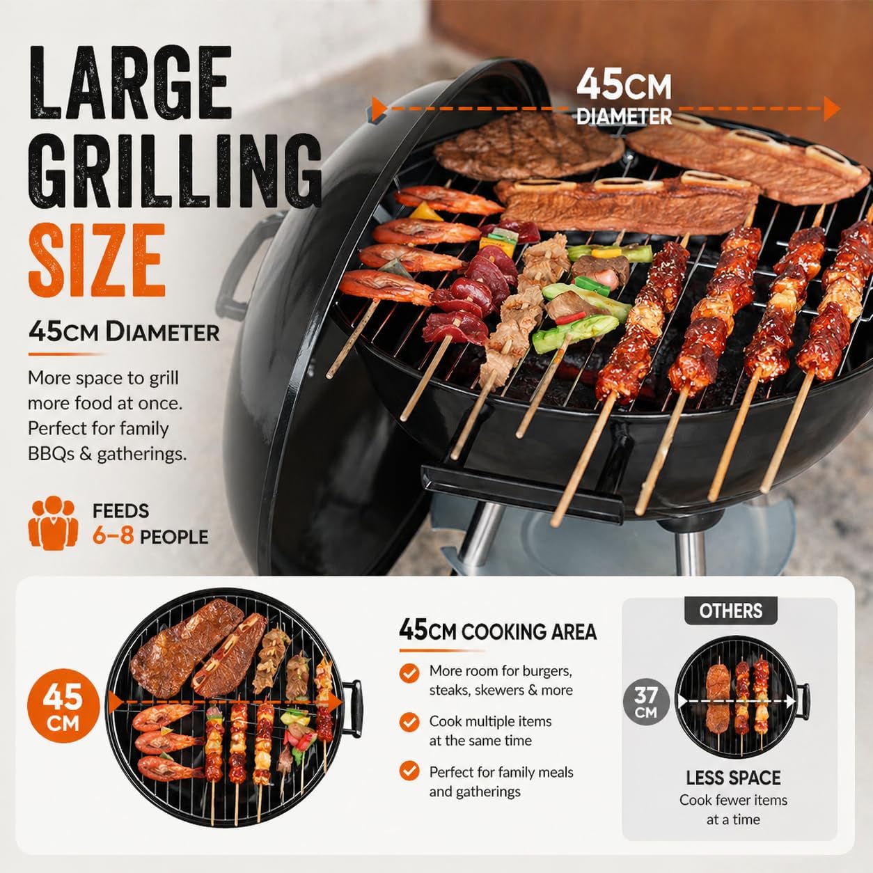 Kettle BBQ Charcoal Grill Barbecue Tall XL 75cm Cook Height (… thumbnail 3
