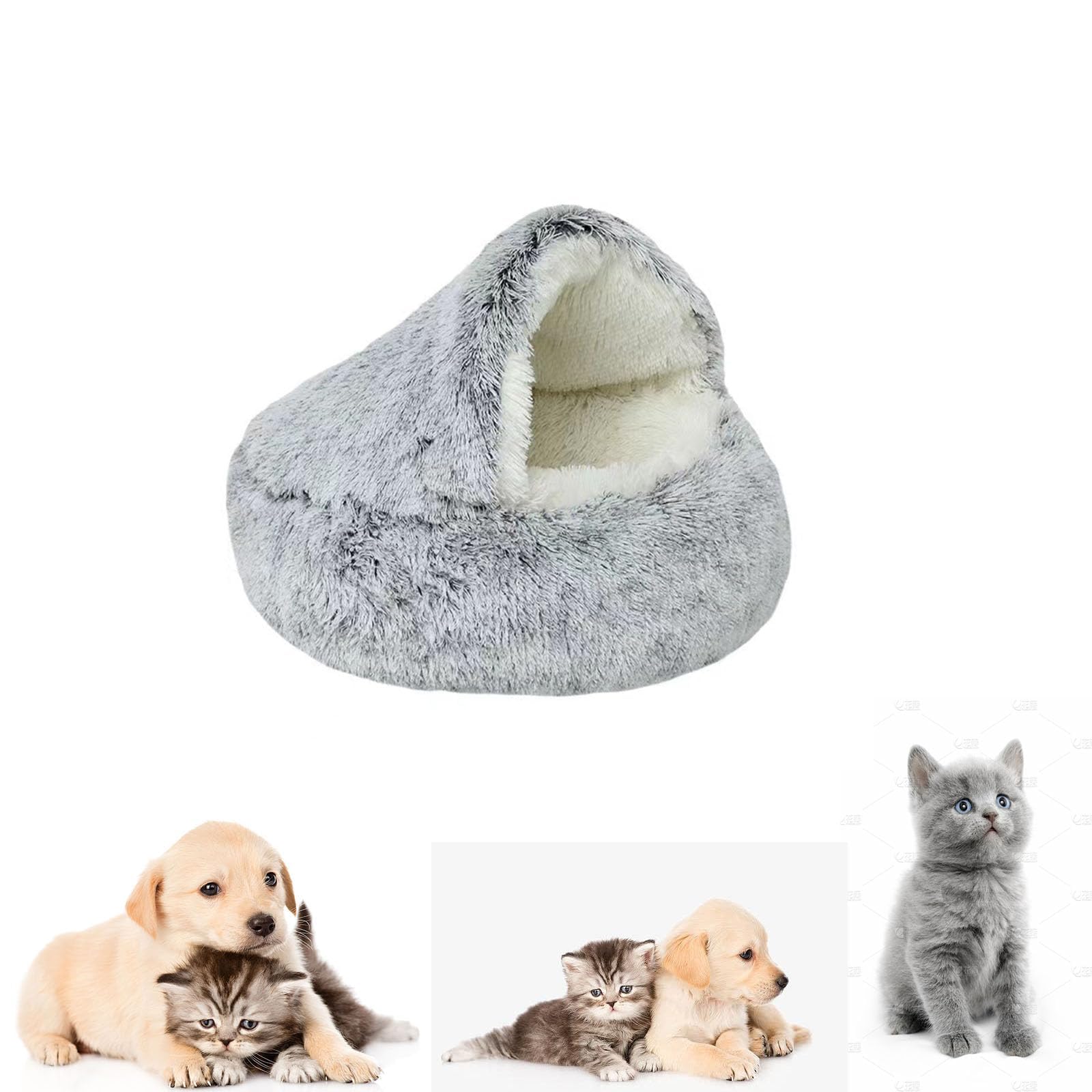 Pet Bed, Winter Pet Plush Dog Bed,Cozy Cocoon Pet Bed for Dogs, Covered Cozy Pet Plush Bed,Round Fluffy Warm Cat Beds, New Cozy Cocoon Pet Bed for Dogs (grey-50cm)