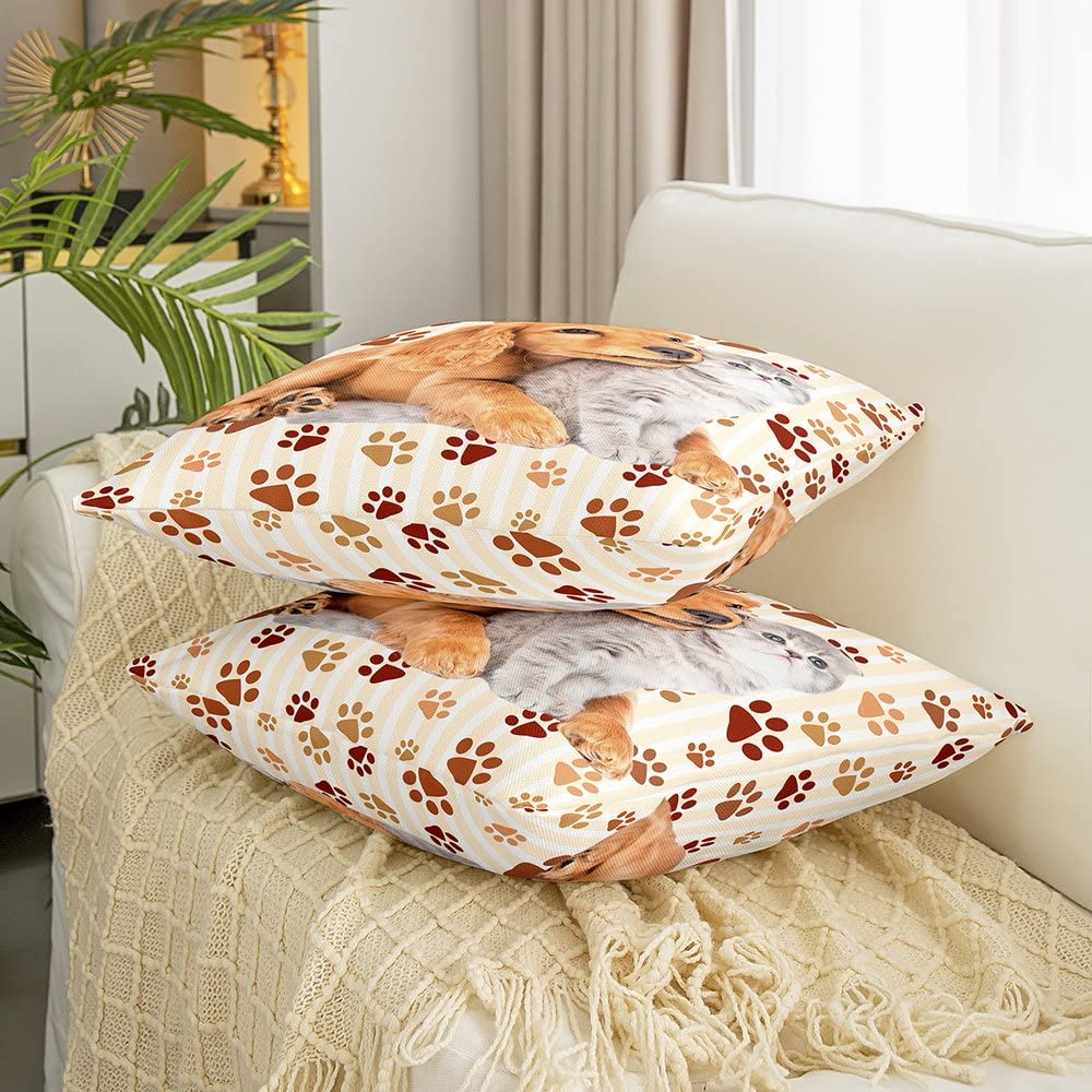 Loussiesd Cat Dog Throw Pillow Covers 16"x16" Set of 2 Pillow Cases Cushion Covers Soft Cats Print Pillow Cases Cushion Covers Animal Pet Throw Pillowcases Puppy Dog Decorative Throw Cushion Case - Image 3