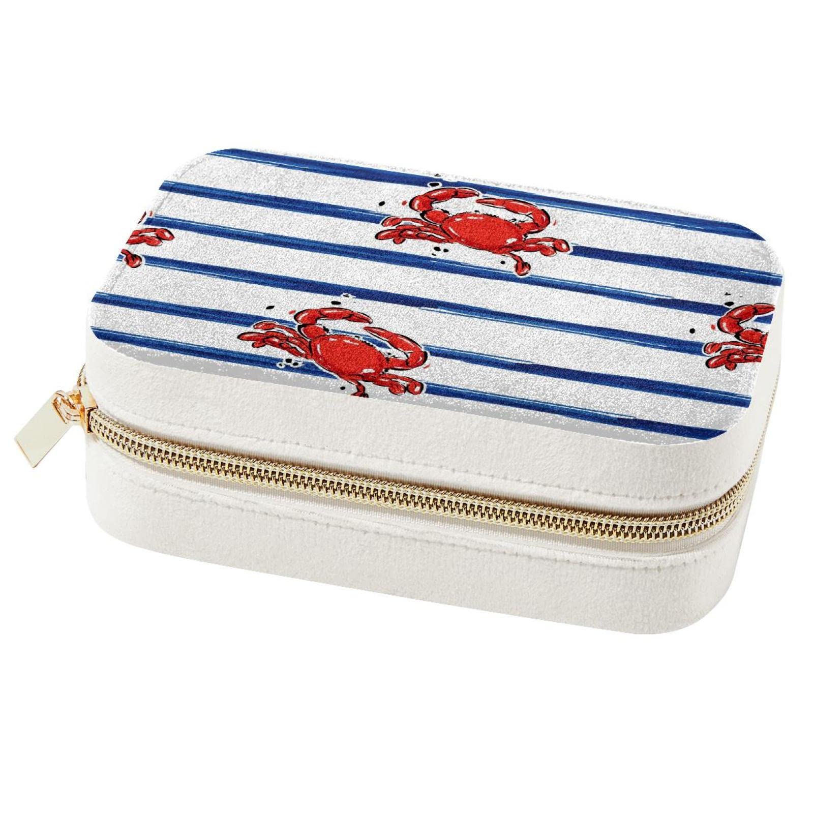 Boîte à bijoux de voyage en velours rayé bleu portable