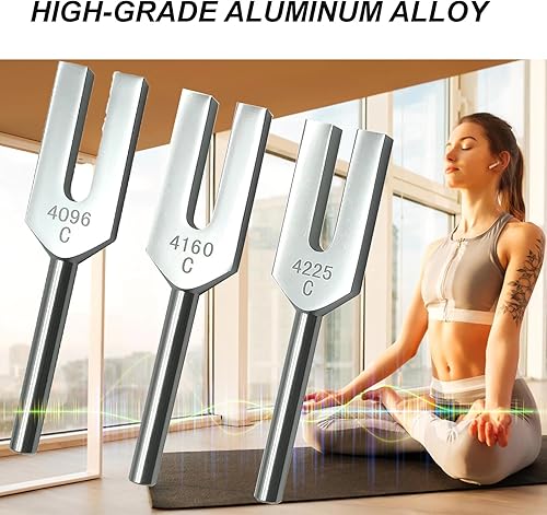 Vista 15 de MIMIRACLE Solfeggio - Juego de 10 tenedores de aleación de aluminio sin peso con paño de limpieza, mazos de goma y caja de regalo para meditación