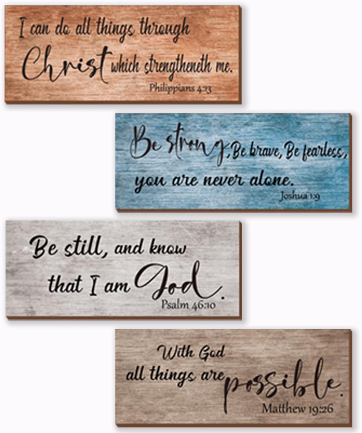 ZONWUTHY 4 Pieces Bible Verses Wall Decor Rustic Wooden Christian Signs Farmhouse Religious Decor for Home Motivational Prayer Wall Art for Living Room Office Bedroom Bathroom(Farmhouse,10×4)