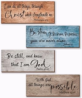 ZONWUTHY 4 Pieces Bible Verses Wall Decor Rustic Wooden Christian Signs ...