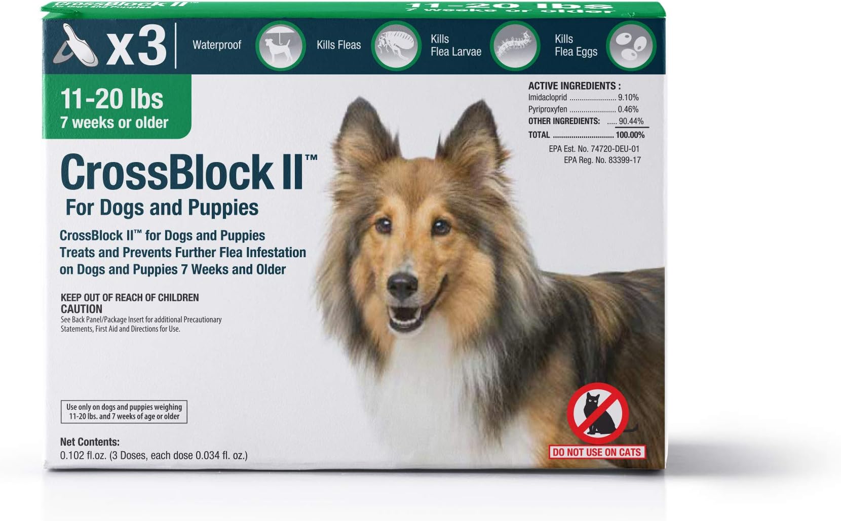 VetOne - CrossBlock II Kills & Prevents Fleas on Dogs & Puppies (11-20 Lbs)