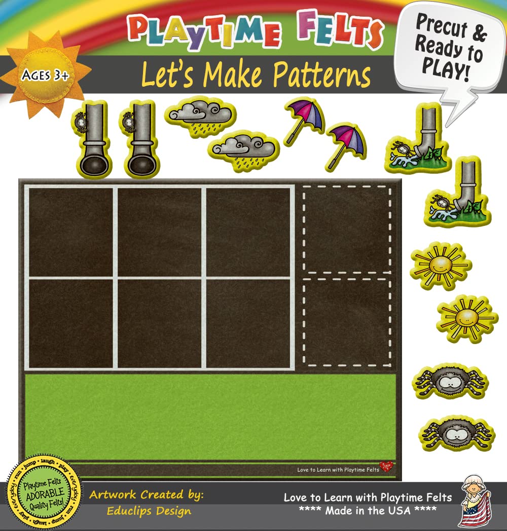 Playtime Felts Itsy Bitsy Spider Let's Make Patterns - Play to Learn Matching & Sequencing Felt Activity for Toddlers, Preschoolers & Kindergarten - Reusable Nursery Rhyme Activity