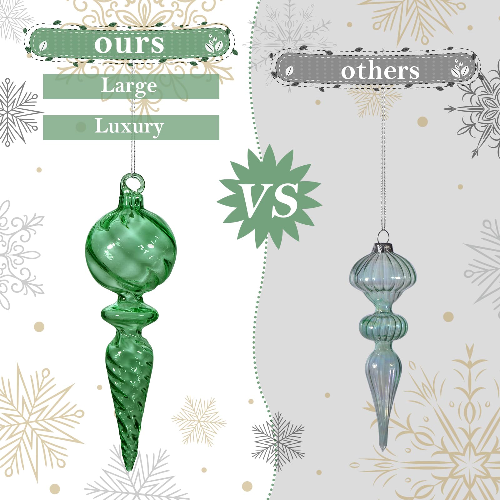 6 adornos colgantes de cristal soplado a mano de 6 pulgadas para árbol de Navidad, elegantes decoraciones navideñas de vidrio transparente para árbol, chimenea, fiesta, decoración de temporada hecha a