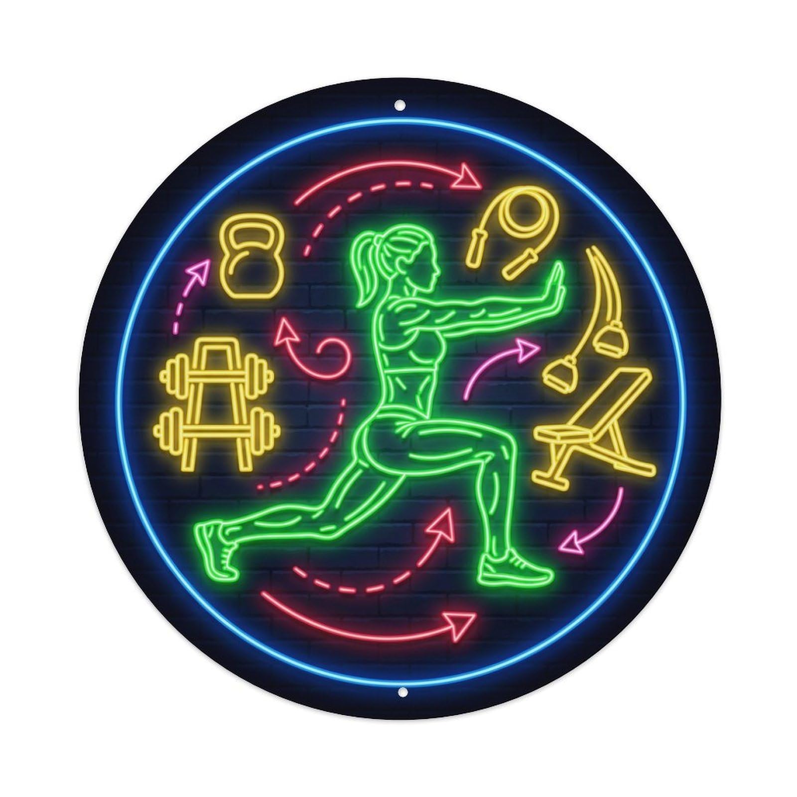 Vintage Faux Neon Gym Retro Bodybuilding Circuit Metal Tin Sign
