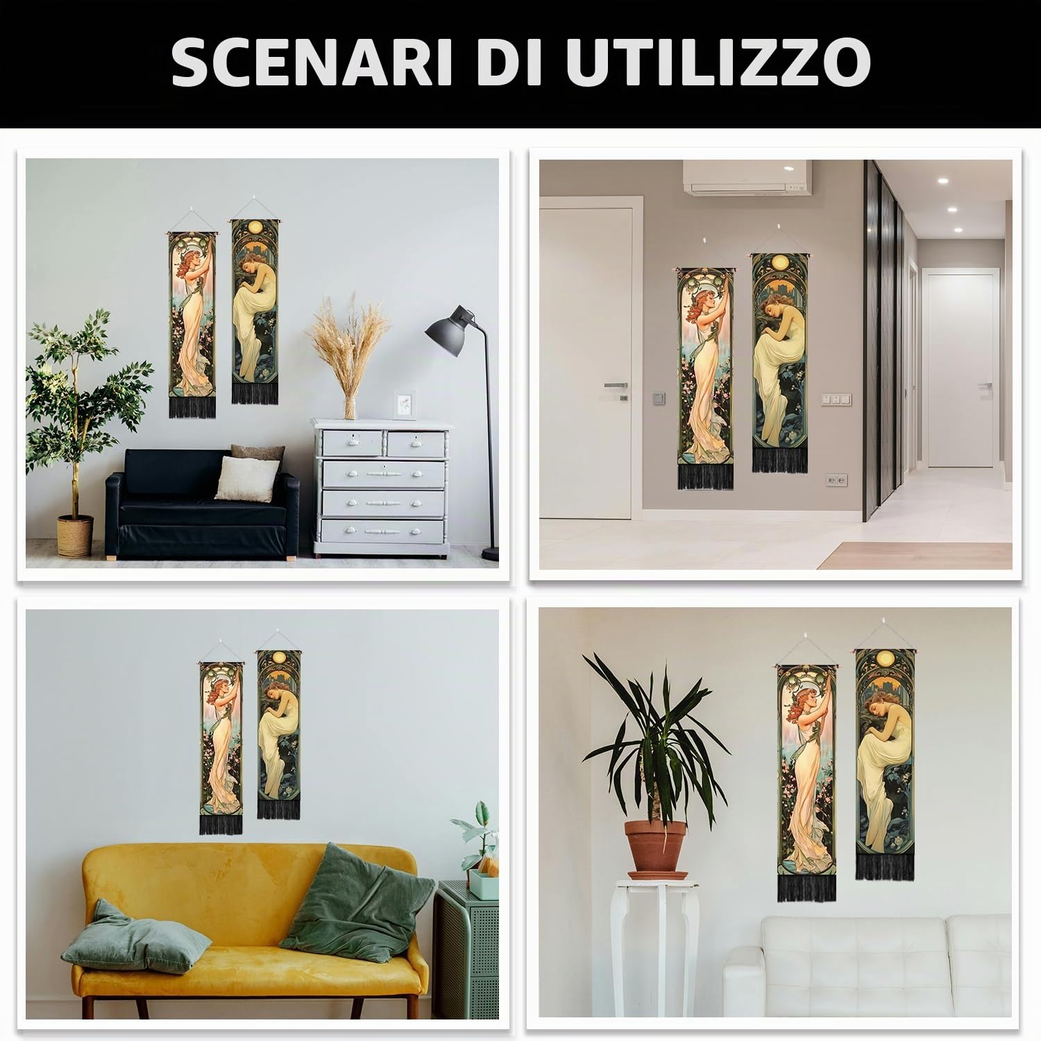 PLIGREAT Confezione da 2 arazzi verticali in stile Art Nouveau Poster estetico da parete per camera da letto, bagno, vintage, lungo, stretto, per camera da letto, camera da letto, casa, arte