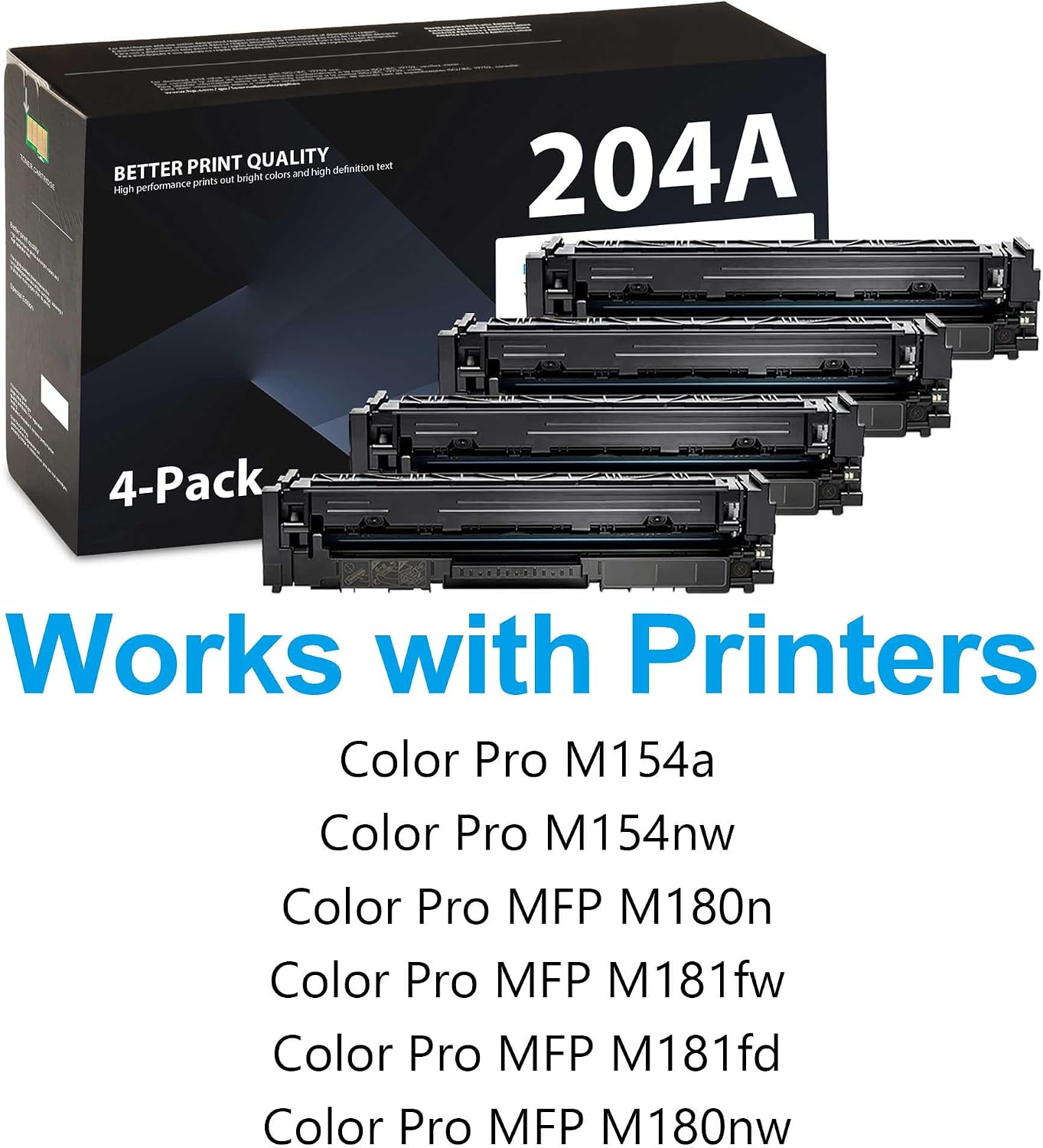 204A Toner Cartridges 4-Pack Replacement for HP 204A CF510A CF511A CF512A CF513A for Color Pro MFP M180n M180nw Ink M181fw M181fd, Color Pro M154nw M154a Printer (with Chip)