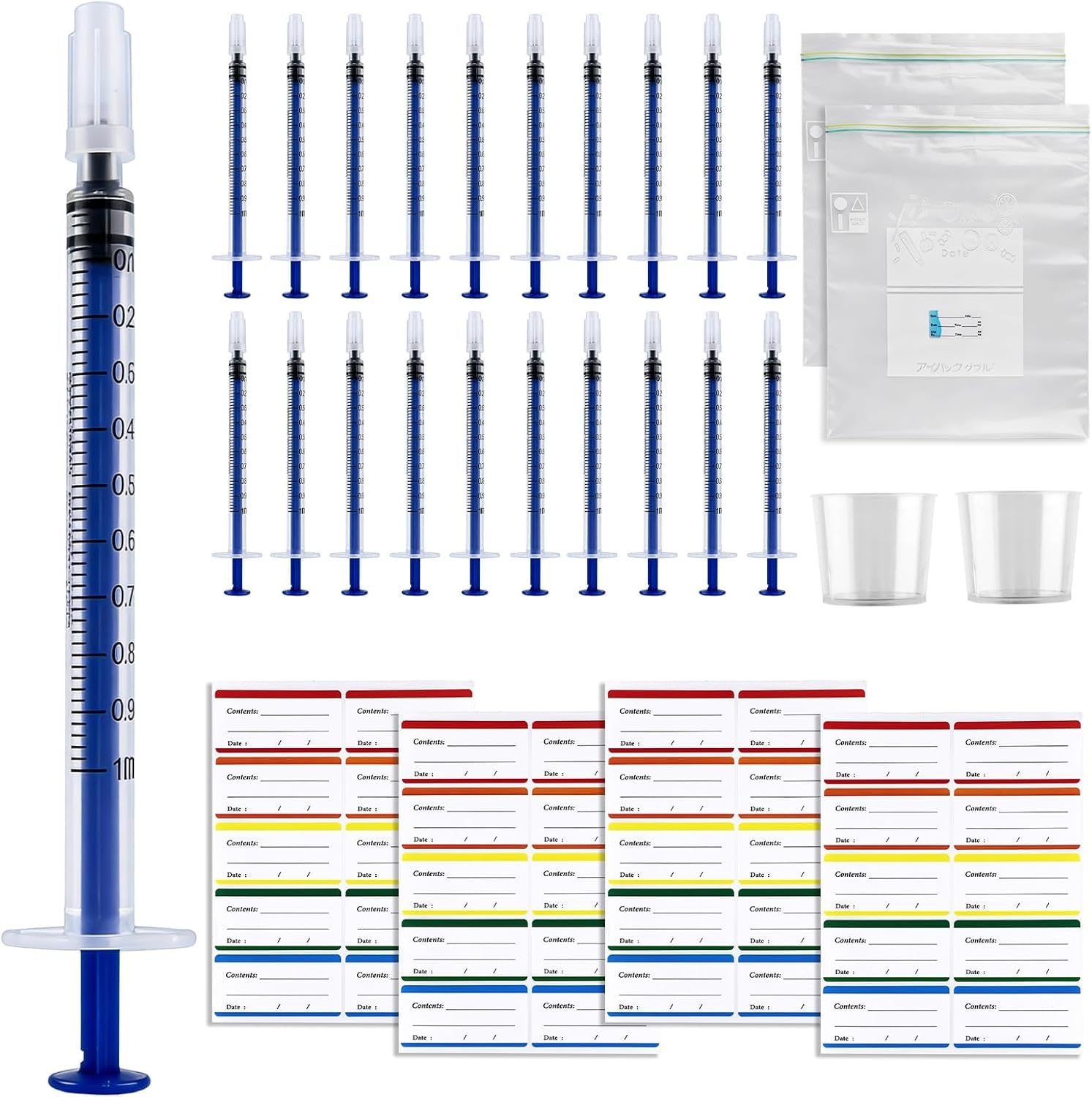 Colostrum Collection kit, Including Colostrum Collectors, Measuring Cups, and Labels, Suitable for Breastfeeding Mothers, Newborn Care, and Breast Milk Storage (20 Pieces)