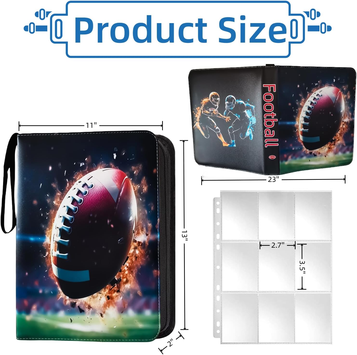 Football Card Binder, Card Binder 9 Pocket with 40 Removable Sleeves Trading Card Double Sided Pocket Collectible Card Albums All Sports Binders Book 720 Pockets for Football Cards 2026