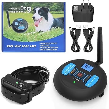 Wireless Electric Dog Fence, Pet Boundary Containment System, Control Up to Range 656ft, with Rechargeable Waterproof Dog Training Collar, Safe Effective No Randomly Over Correction, for All