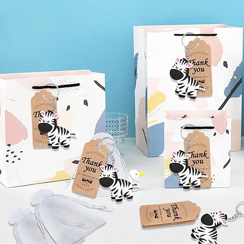 Miniatura 2 de Paquete de 60 regalos de fiesta de cebra que incluye 20 llaveros, 20 etiquetas de agradecimiento, 20 bolsas de regalo para llavero de cebra, regalo