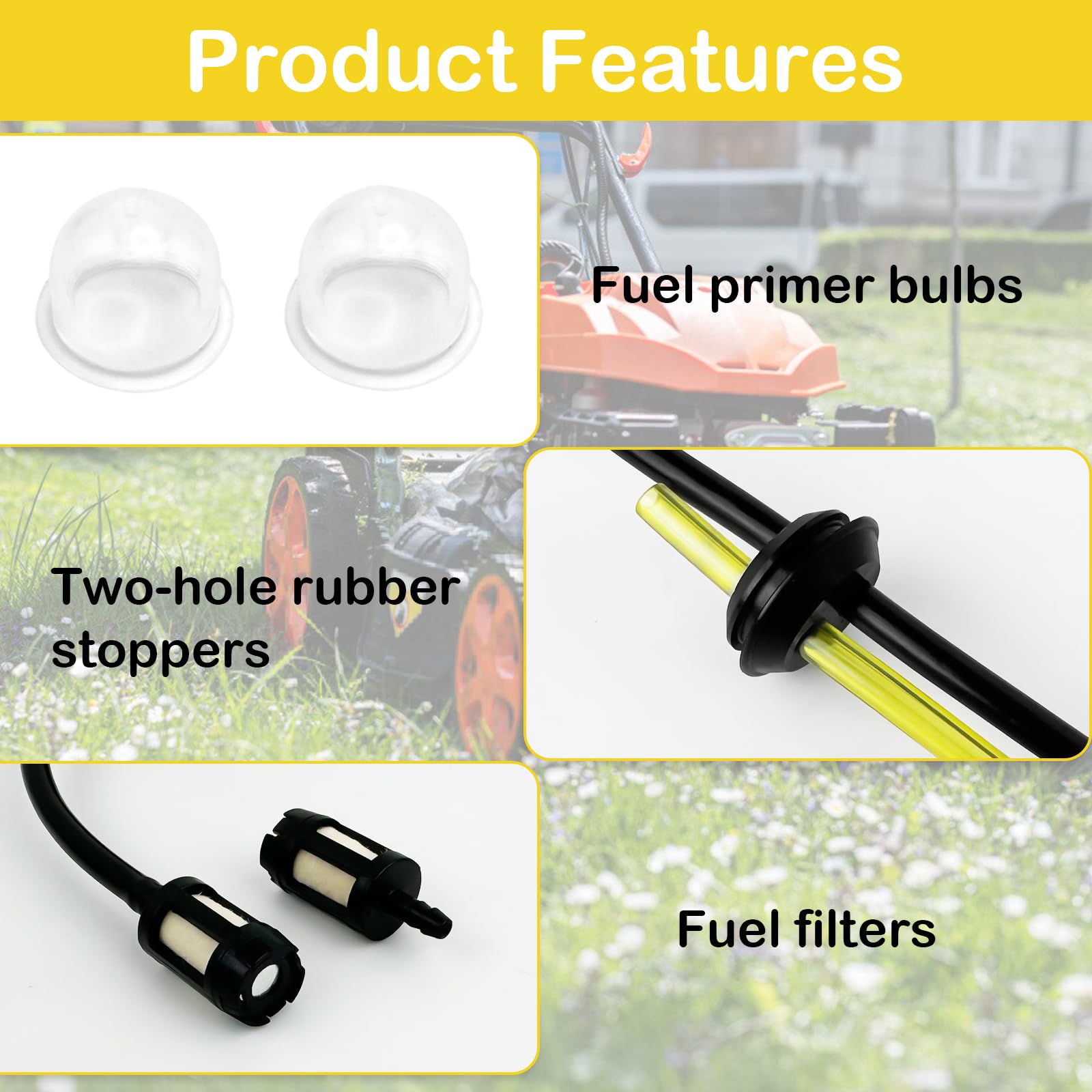 Strimmer Fuel Hose Pipe, Universal Petrol Hose Set, 14 Pcs Lawn Mower Fuel Hose Parts, Replacement Strimmer Fuel Pipe, Fuel Line for Petrol Strimmer, Rubber Fuel Line Hose for Lawnmower - Image 3