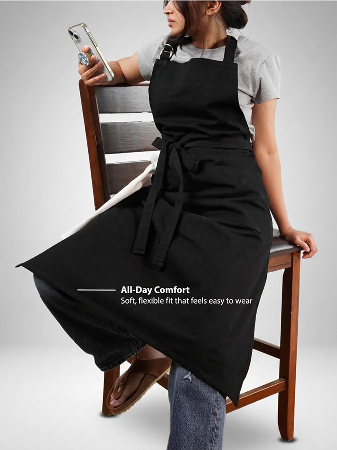 100% Cotton Kitchen Apron with 2 Pockets – Adjustable Chef Apron for Cooking Baking BBQ – Unisex Apron