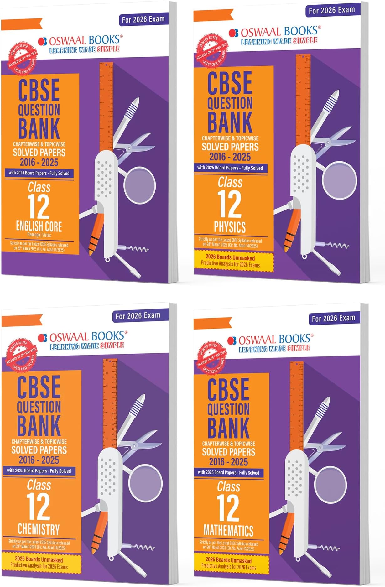 Oswaal CBSE Question Bank English Core | Physics | Chemistry | Mathematics (Set of 4 Books) For Class 12 | Based On Latest CBSE Syllabus with 1500+ ... With Mind Maps & Revision Notes For 2026 Exam