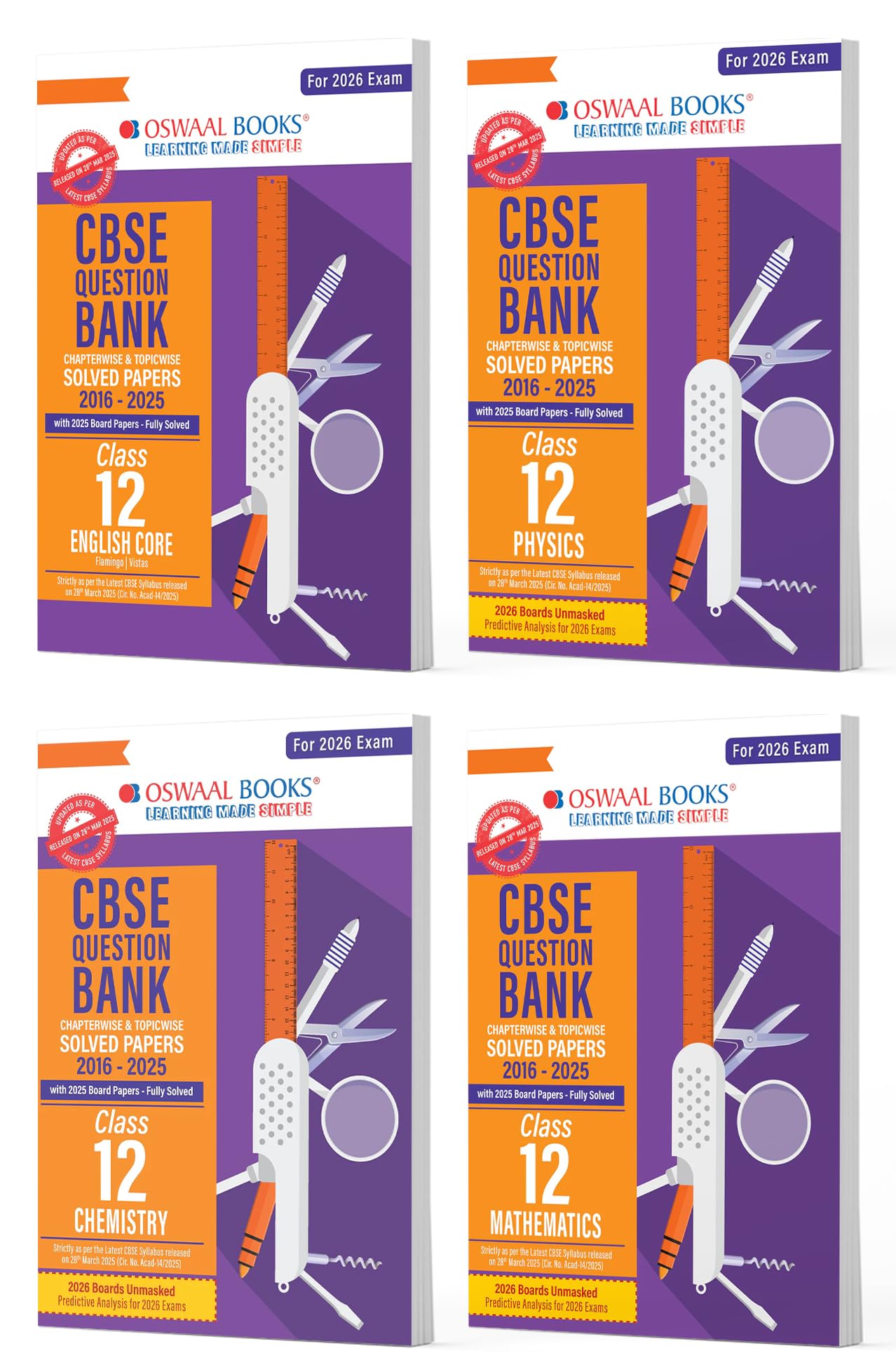 Oswaal CBSE Question Bank Class 12 Set of 4 Books | English Core | Physics | Chemistry | Mathematics | Chapterwise & Topicwise Solved Papers | For 2026 Board Exams Product Bundle – February 21, 2025