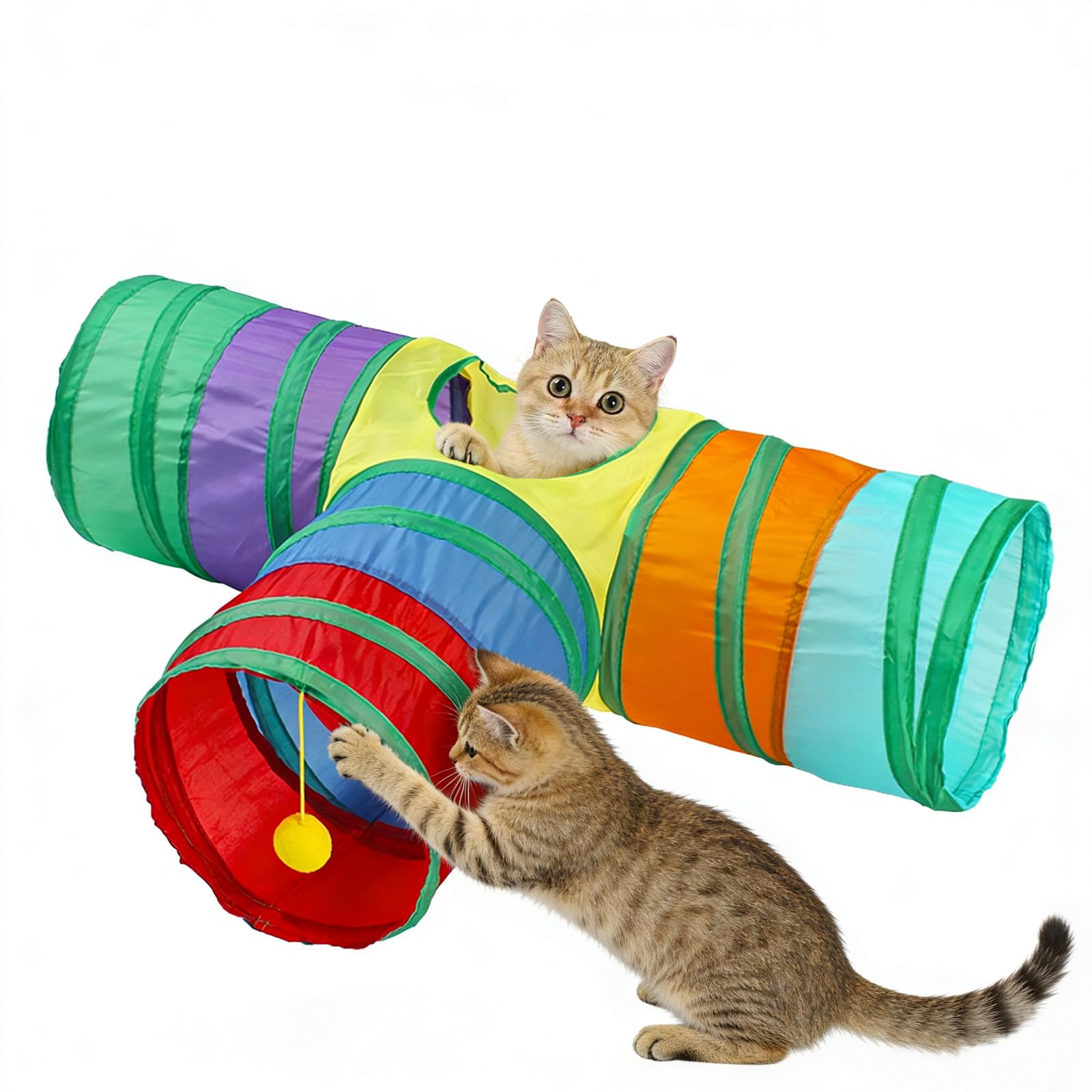 TJT 猫トンネル 猫 おもちゃ トンネルT形い3穴付き 折りたたみ式 キャット…