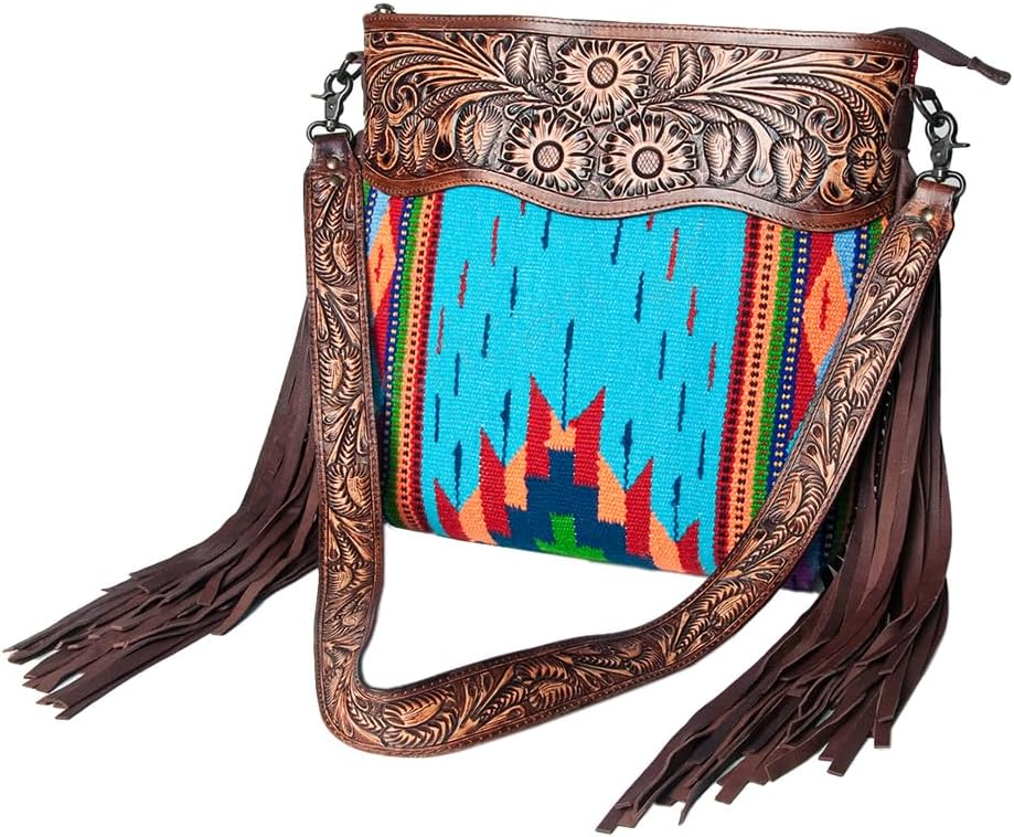 American Darling Signature Crossbody Hand Tooled Upcycled Wool Genuine Leather Women Bag Western Handbag Purse | for Cute