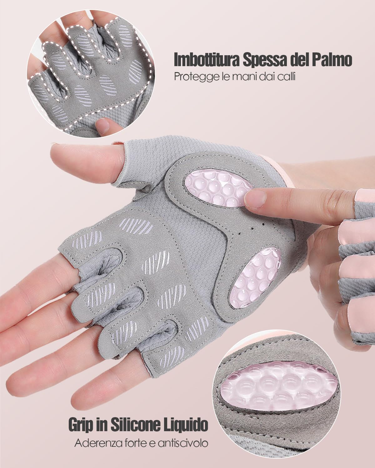 Guanti Palestra Senza Dita per Sollevamento Pesi, CrossFit, Fitness, Palmo Antiscivolo in Silicone